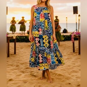 NEW!!! LEISURE LIFE -Hawaiian Colorful Patchwork Maxi Dress